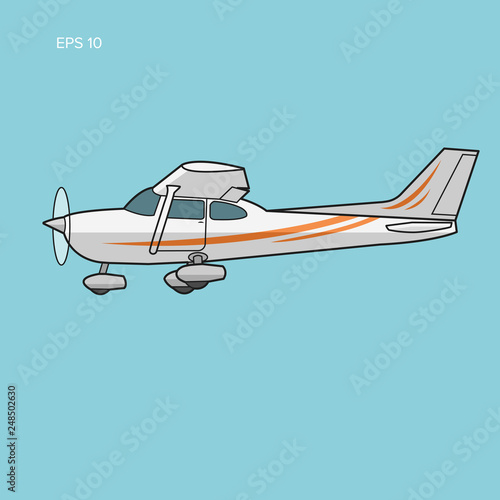 Small plane vector illustration. Single engine propelled passenger aircraft.