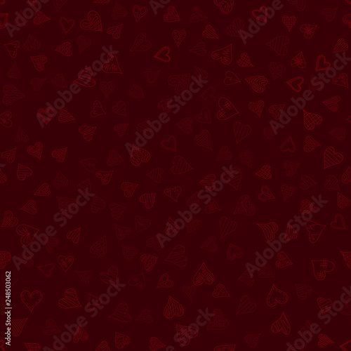 chaotic vector colored doodle hearts seamless pattern - for Valentine's day