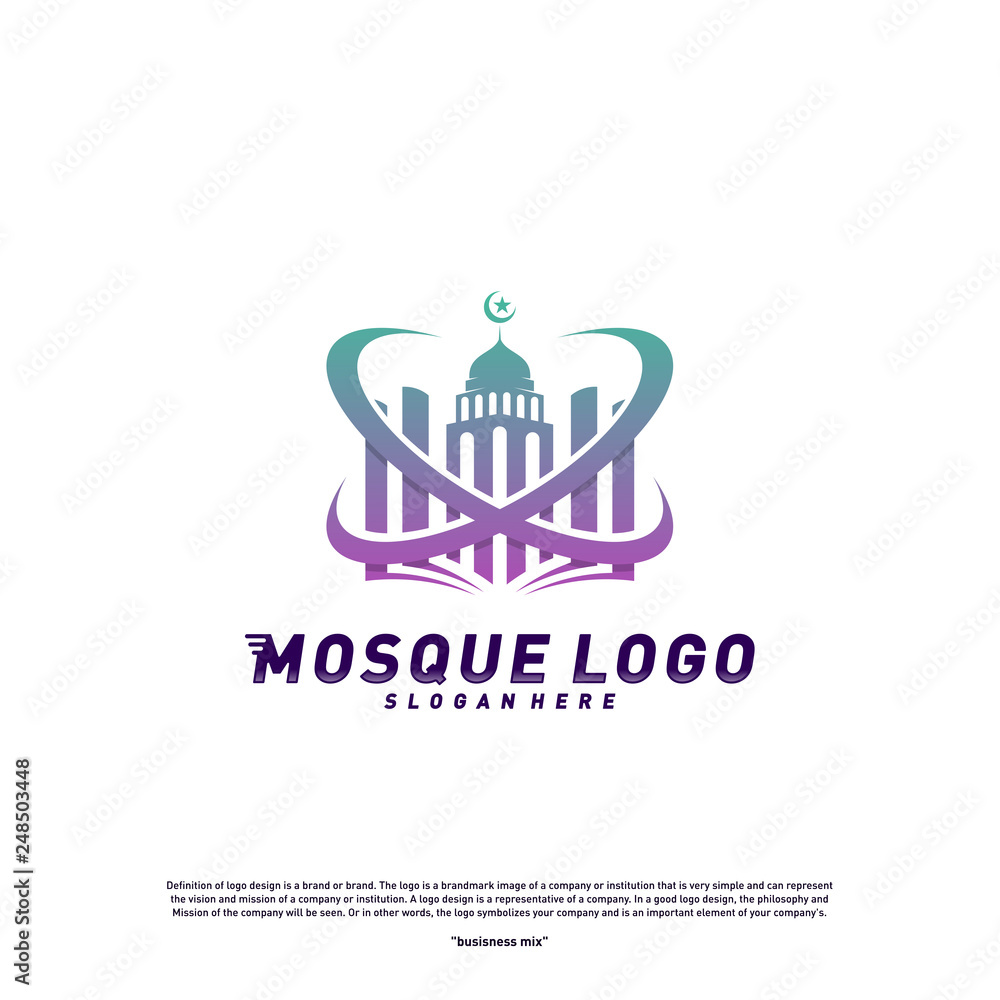 Mosque logo design concept Vector Template.Planet Religion Islamic logo template vector. Icon symbol Mosque logo design concept Vector Template.Planet Religion Islamic logo template vector. Icon symbol