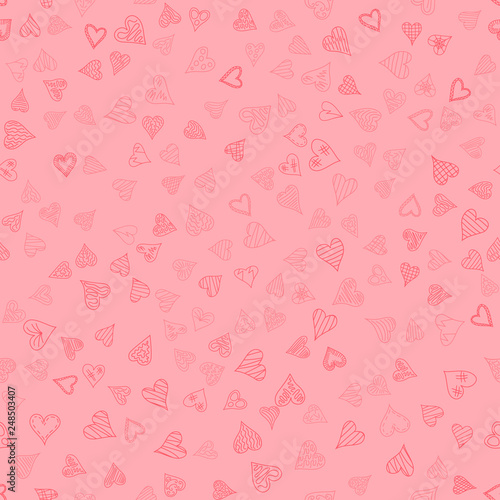 chaotic vector colored doodle hearts seamless pattern - for Valentine's day