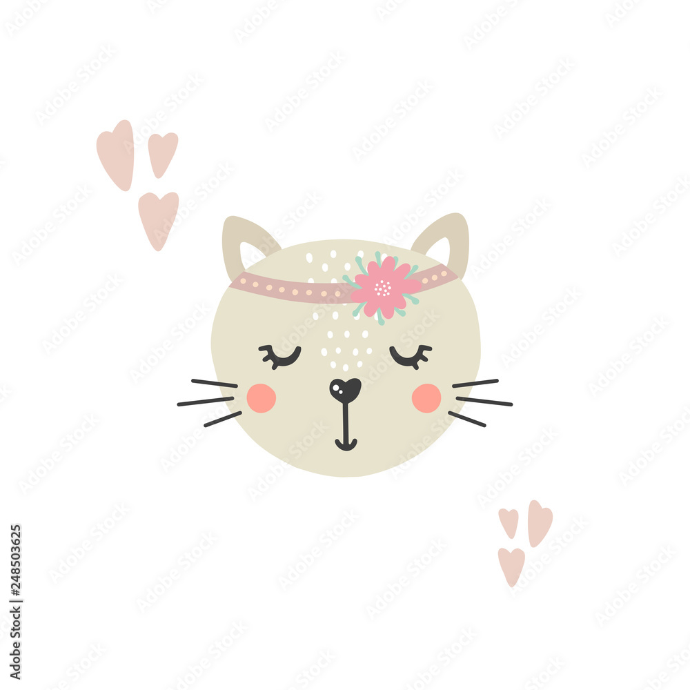 Cute vector illustration with cat baby for baby wear and invitation card.