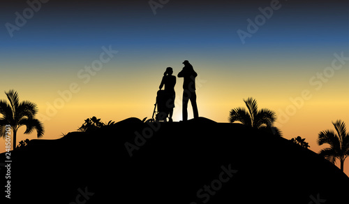 silhouette of man and woman at sunset