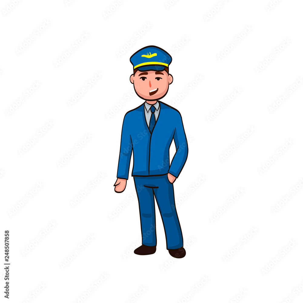 cartoon man professional specialist pilot