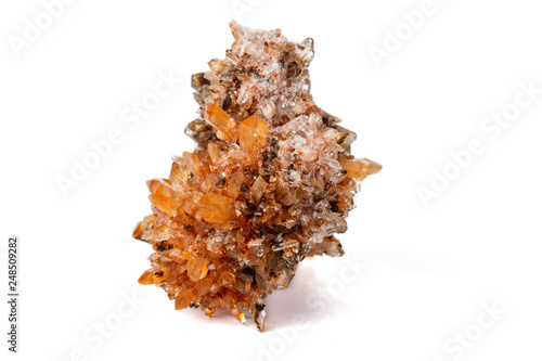 Macro of mineral stone Creedite on microcline on white background photo