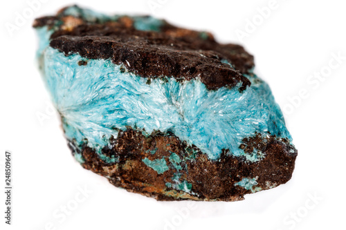 Macro mineral aurichalcite stone on microcline on white background photo