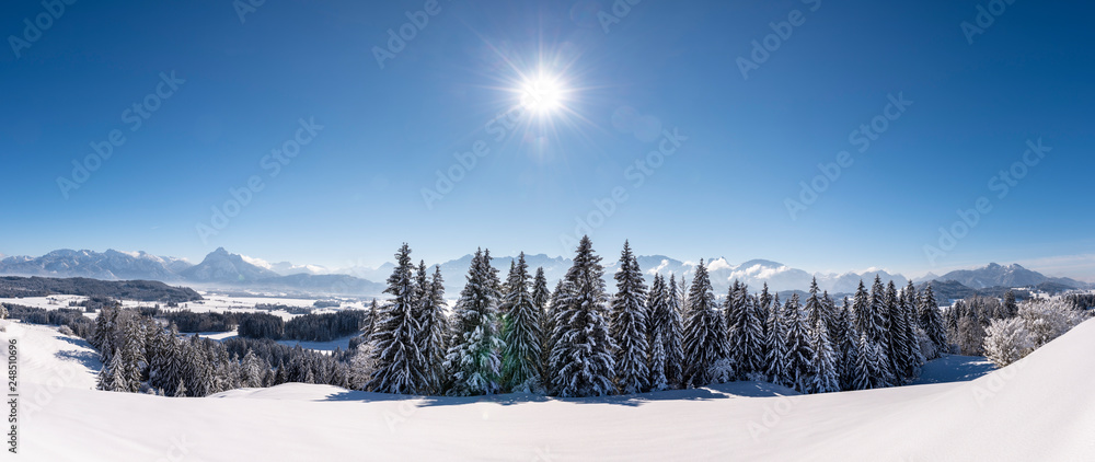 Obraz premium Panorama Landschaft in Bayern bei Füssen im Winter