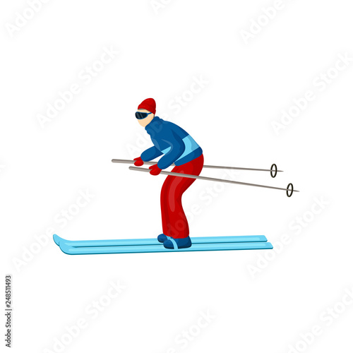 Skier bends way over and moves on a horizontal stretch of track