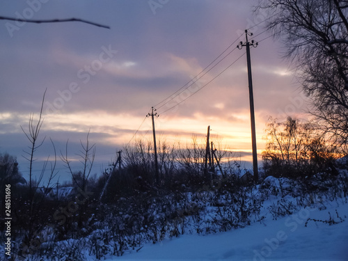 winter sunset in the forest steppe © alexandr