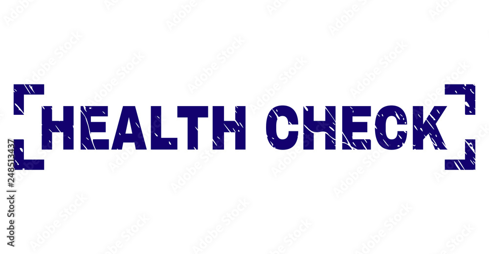 HEALTH CHECK text seal imprint with grunge texture. Text caption is placed between corners. Blue vector rubber print of HEALTH CHECK with dust texture. HEALTH CHECK text seal imprint with grunge texture. Text caption is placed between corners. Blue vector rubber print of HEALTH CHECK with dust texture.
