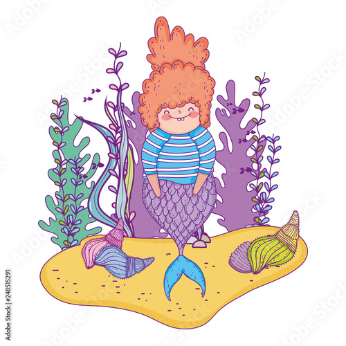 beautiful mermaid with seaweed fairytale character