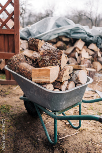 Firewood in a wheelbarrow