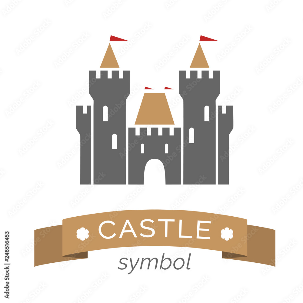 Vector castle symbol. Fortress icon isolated on white