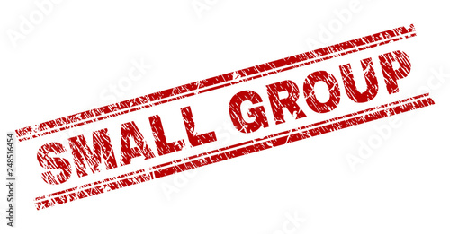 SMALL GROUP seal print with corroded texture. Red vector rubber print of SMALL GROUP tag with grunge texture. Text tag is placed between double parallel lines.