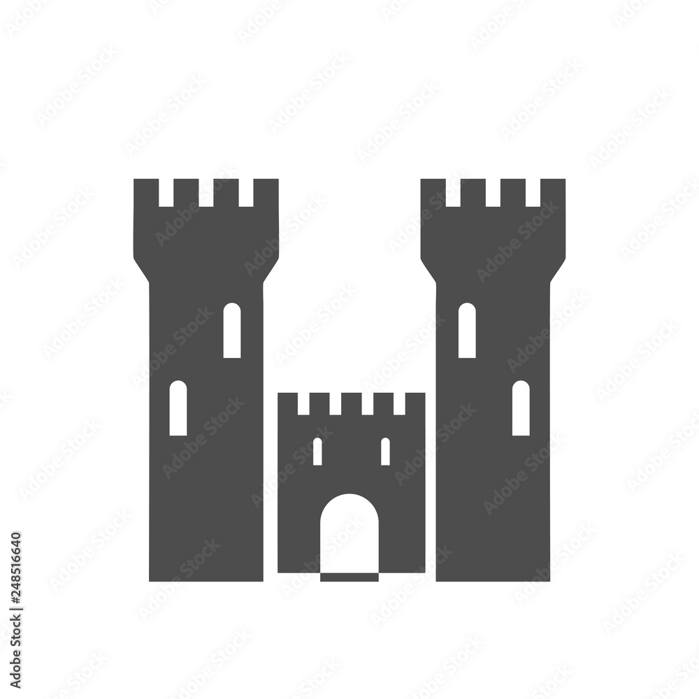 Vector castle symbol. Fortress icon isolated on white background.
