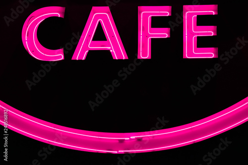 Orlando, Florida. February 05, 2019. Pink letters of Cafe in Citywalk at Universal Studios area photo