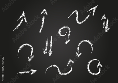 Hand drawn arrows with white chalk. Design elements set