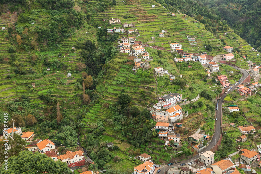 Landscape Of Steps / An image showing how steps have been cut into the mountainous landscape so that local people can grow their crops shot at Machico, Madeira, Portugal.