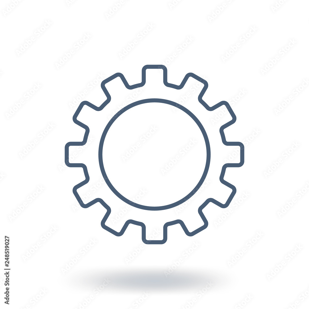 Outline Gear Icon. Setting symbol. Flat style. Vector illustration isolated on white background.
