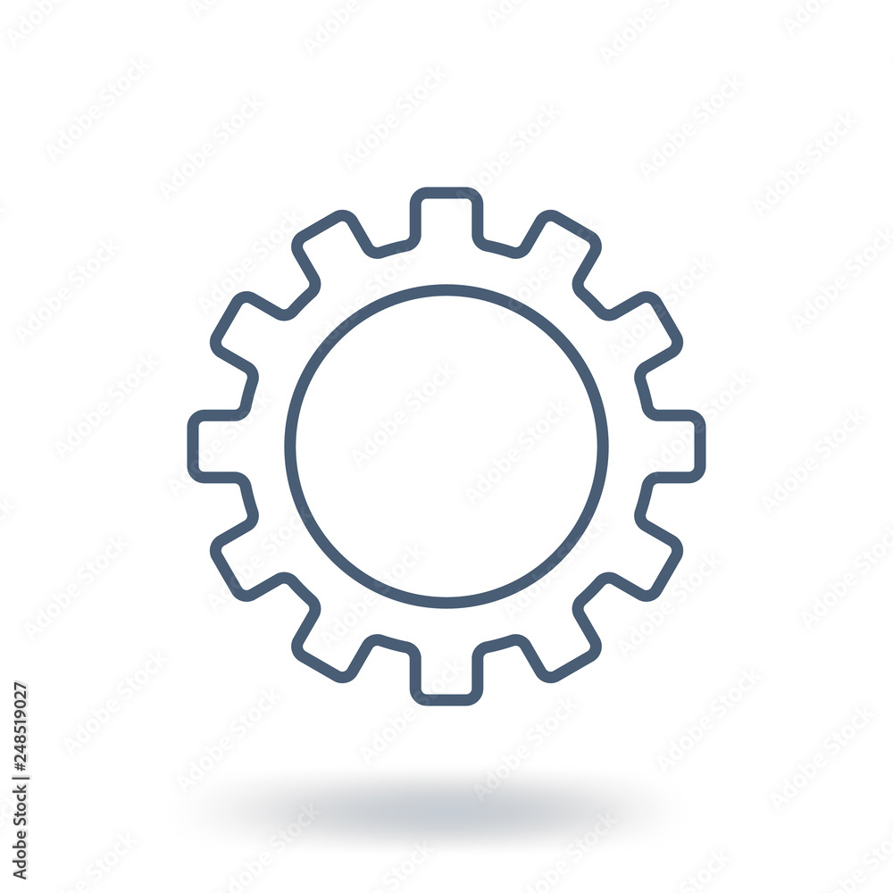 Outline Gear Icon. Setting symbol. Flat style. Vector illustration isolated on white background. Outline Gear Icon. Setting symbol. Flat style. Vector illustration isolated on white background.