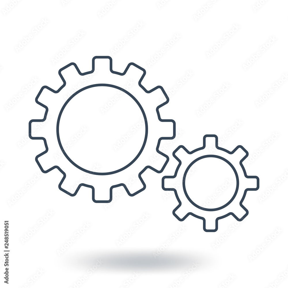 Outline Gear Icon. Teamwork symbol. Flat style. Vector illustration isolated on white background.
