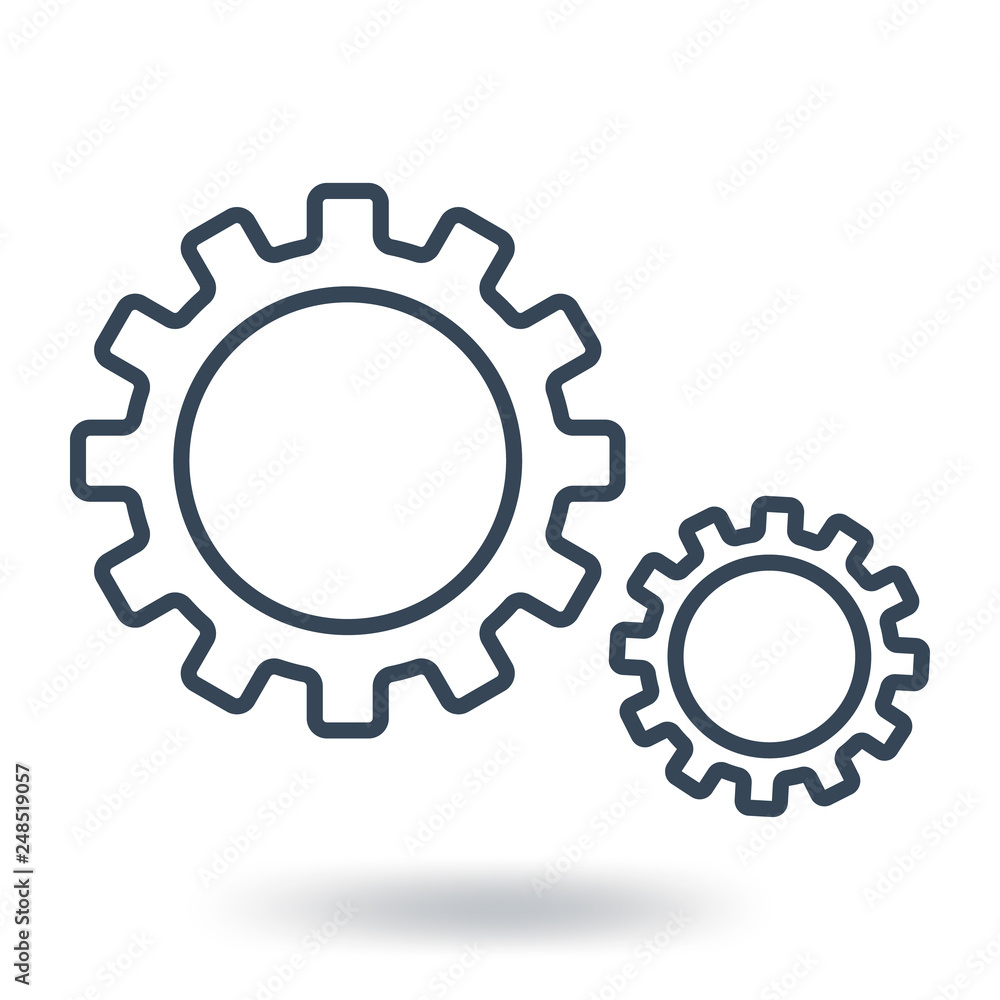 Outline Gear Icon. Teamwork symbol. Flat style. Vector illustration isolated on white background. Outline Gear Icon. Teamwork symbol. Flat style. Vector illustration isolated on white background.