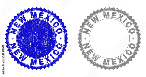 Grunge NEW MEXICO stamp seals isolated on a white background. Rosette seals with grunge texture in blue and gray colors. Vector rubber stamp imprint of NEW MEXICO caption inside round rosette.