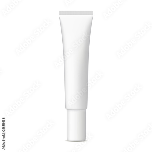 Small plastic cosmetic tube mockup isolated on white background. Vector illustration