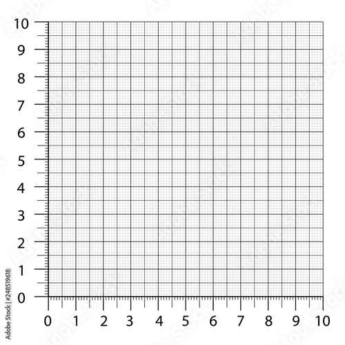 Measured grid. Graph plotting grid. Corner ruler with sets of measurement numbers isolated on the white background. Vector graph paper template background.