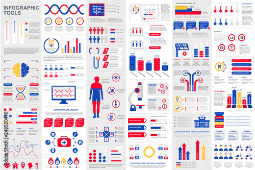 Medical infographic elements data visualization vector design template. Can be used for steps, options, workflow, diagram, flowchart concept, timeline, healthcare icons, research, info graphics.