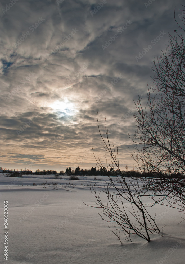 Wild nature of midle Russia. Lot of snow, sun and winter