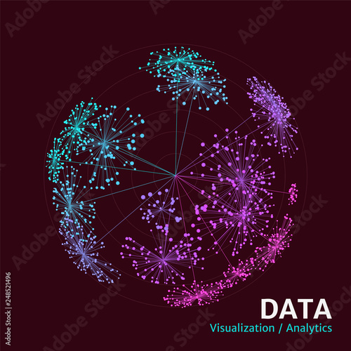 Data clustering visualization. Big data complexity concept. Analytics abstract concept. Volumetric data representation.