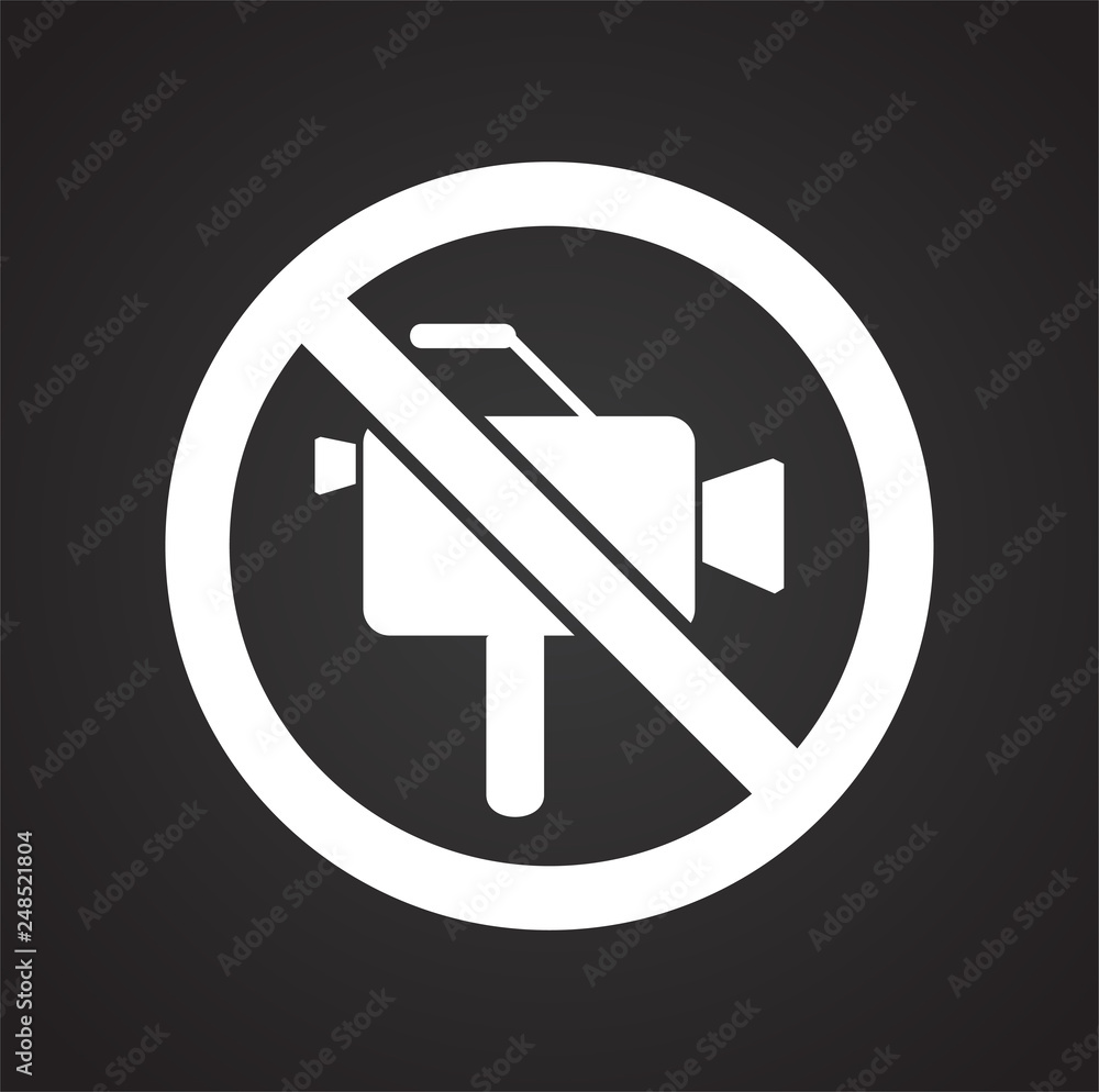 No camera allowed sign on black background for graphic and web design, Modern simple vector sign. Internet concept. Trendy symbol for website design web button or mobile app No camera allowed sign on black background for graphic and web design, Modern simple vector sign. Internet concept. Trendy symbol for website design web button or mobile app