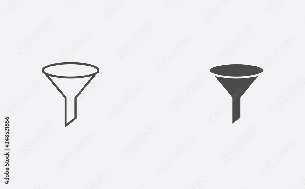 Funnel outline and filled vector icon sign symbol Funnel outline and filled vector icon sign symbol