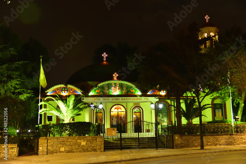 Highlighted orthodox Saints Konstantinos & Elenis Church in Thessaloniki, Greece at night photo