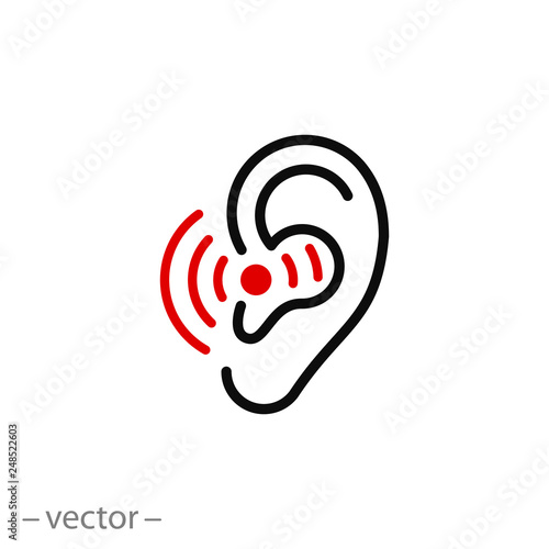 ear pain icon, earache, inflammation linear sign isolated on white background - editable stroke vector illustration eps10