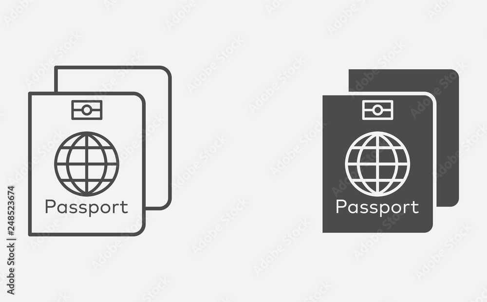 Passport outline and filled vector icon sign symbol Passport outline and filled vector icon sign symbol