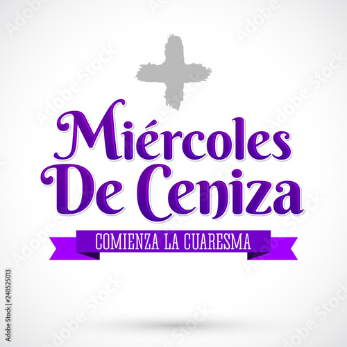 Miercoles de Ceniza, Ash Wednesday Spanish text, Christian tradition vector emblem