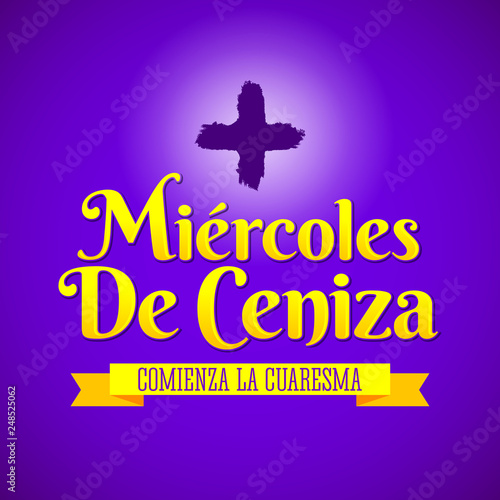 Miercoles de Ceniza, Ash Wednesday Spanish text, Christian tradition vector emblem