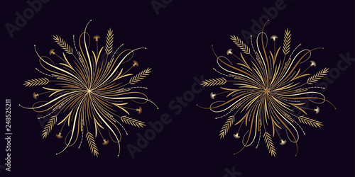 Floral flourish ornament in golden style, vector