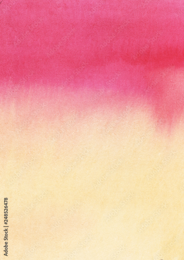 Fototapeta premium Gradient from pink to orange. Textural background. Hand drawn watercolor on wet paper illustration