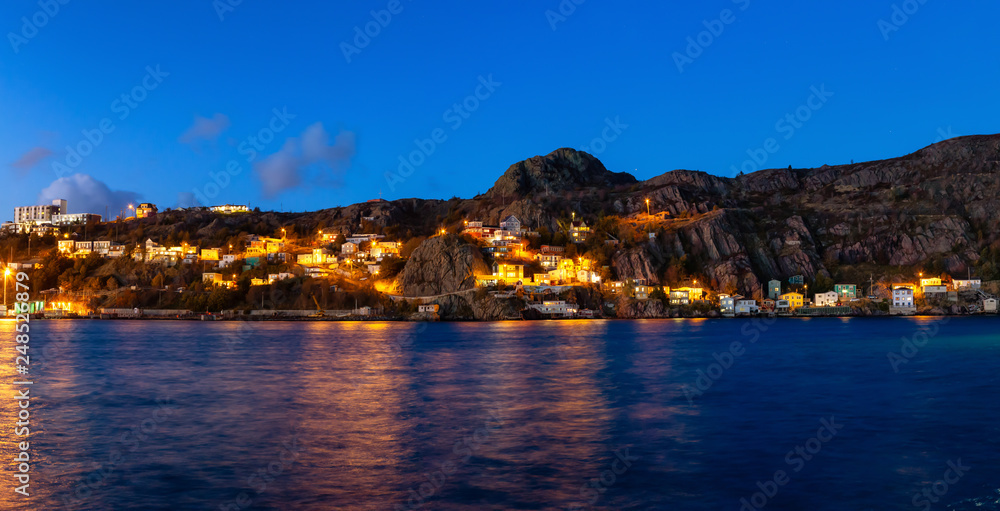 Panoramic view of the residential homes at The Battery in St. John's, Newfoundland and Labrador, Canada.