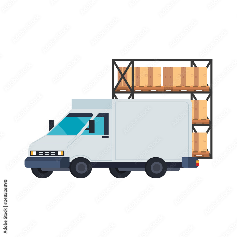 delivery service van with shelving and boxes delivery service van with shelving and boxes