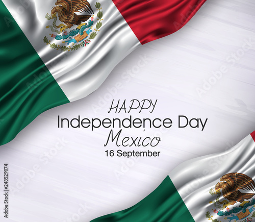  Vector illustration of Happy mexico Waving flags isolated on gray background, ,16 september.