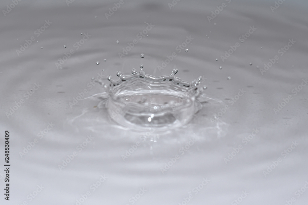 Water droplet creating splash and ripple.