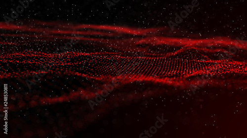 3D abstract digital wave particles. Network mesh technology wave digital illustration. Big data. 3D rendering.