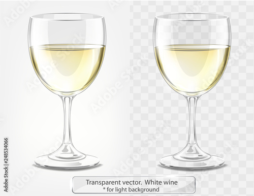 Transparent vector wineglass with white wine. For light background