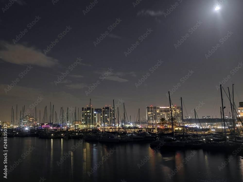Yachts in marina at night (Herzliya Marina at night )