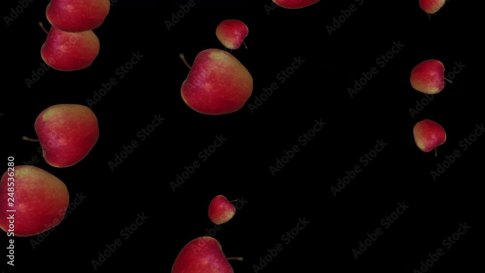 Red Apples falling down on black background. Diet, health, wellbeing concept Red Apples falling down on black background. Diet, health, wellbeing concept