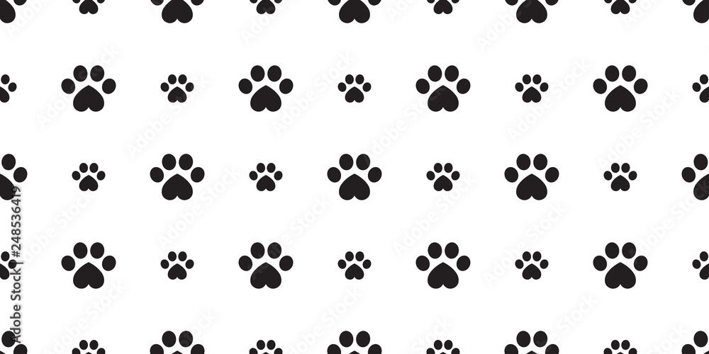 Dog Paw seamless vector footprint pattern heart valentine kitten puppy tile background repeat scarf wallpaper isolated cartoon illustration
