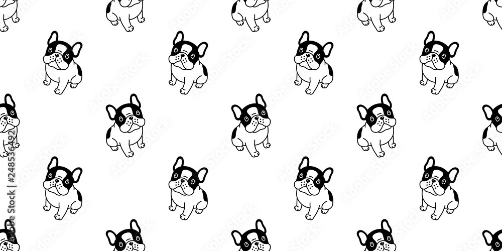 Fototapeta Dog seamless pattern french bulldog vector scarf isolated cartoon repeat wallpaper tile background illustration doodle